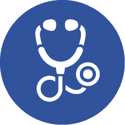 Blue Icon of a stethoscope.